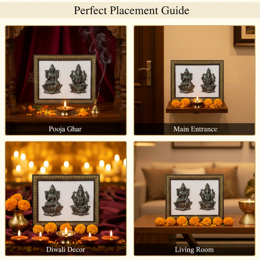 Pyrite Lakshmi Ganesh Selenite Frame Placement Guide