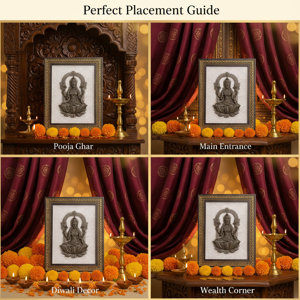 Pyrite Lakshmi Ji Selenite Frame Placement Guide