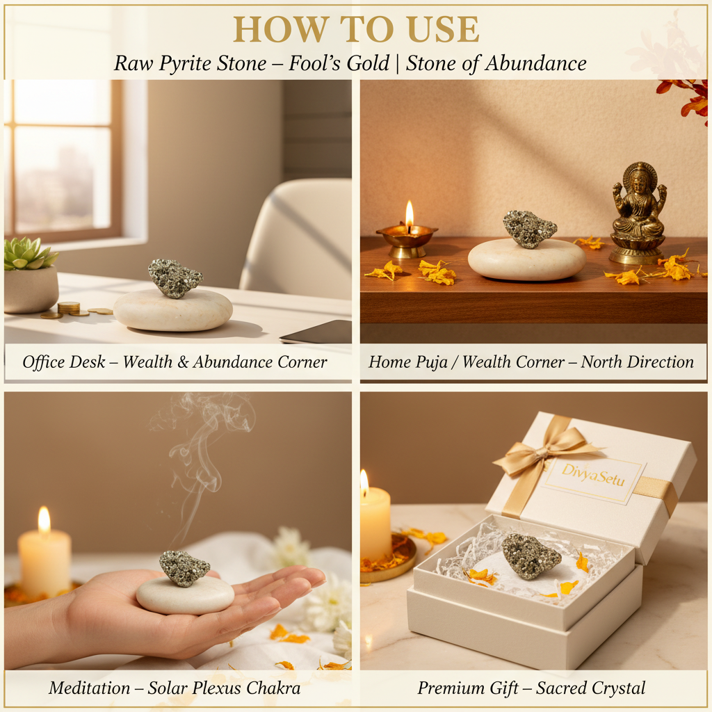 Raw Pyrite Stone – "How to Use" Premium Lifestyle Collage