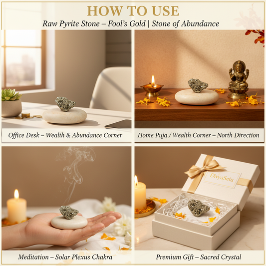 Raw Pyrite Stone – "How to Use" Premium Lifestyle Collage