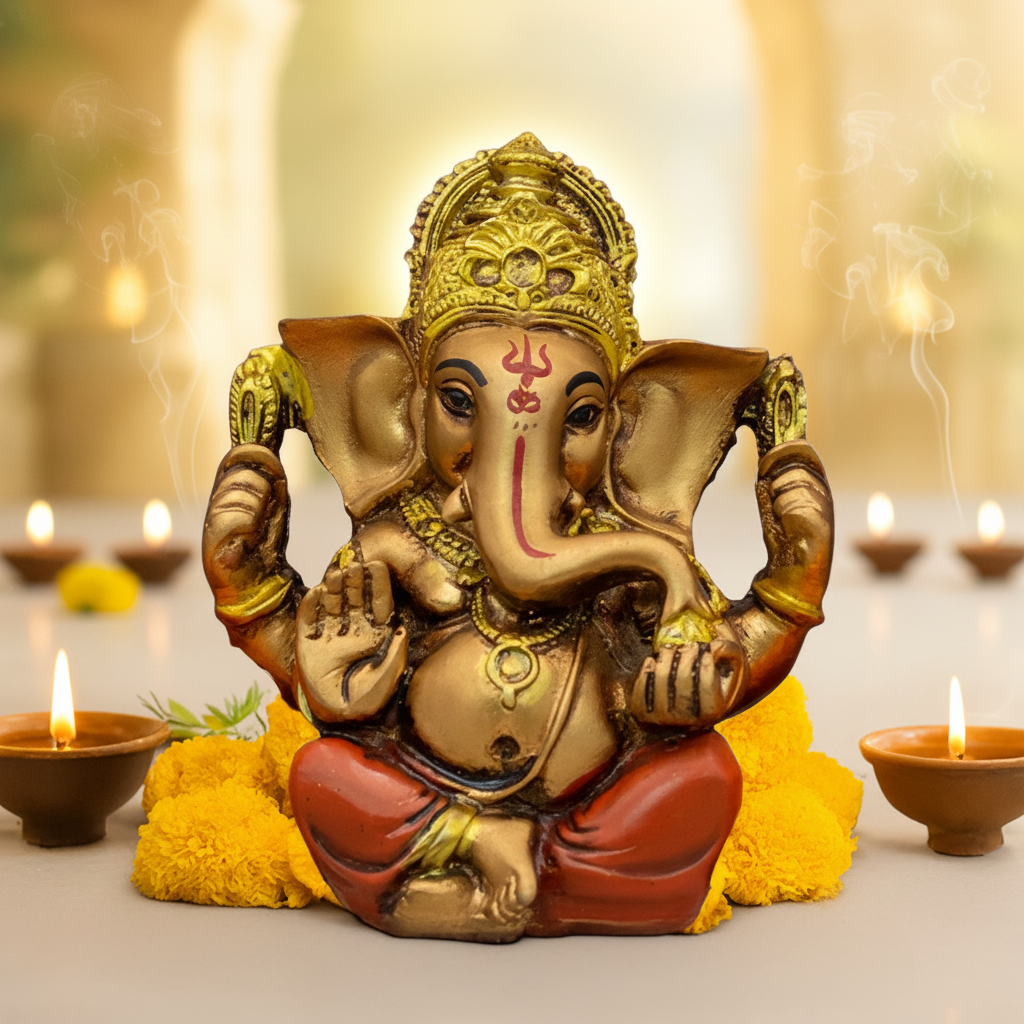 Red & Golden Ganesh with luxurious temple background