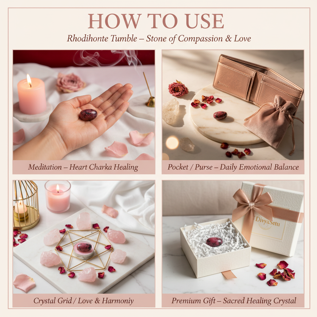 Rhodonite Tumble – "How to Use" Premium Lifestyle Collage
