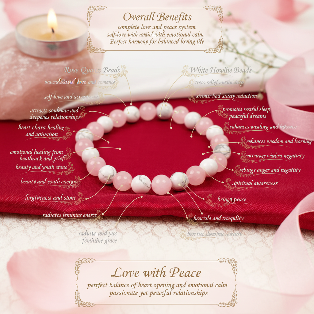 Rose Quartz and White Howlite bracelet benefits