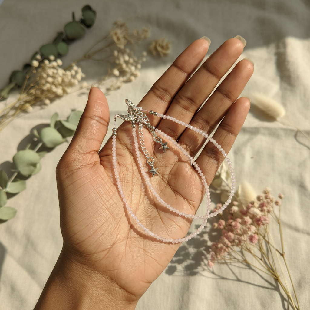 Rose Quartz Pair Anklets Hand Square