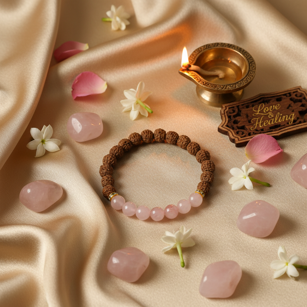 Rose Quartz Rudraksha Bracelet – Diya