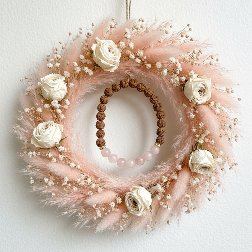 Rose Quartz Rudraksha Bracelet – Wreath