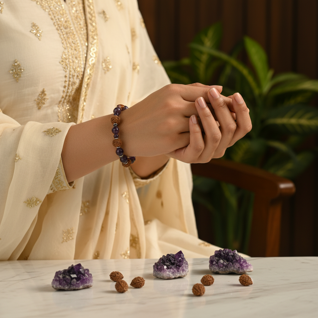 Rudraksha Amethyst - Woman Wearing Lifestyle