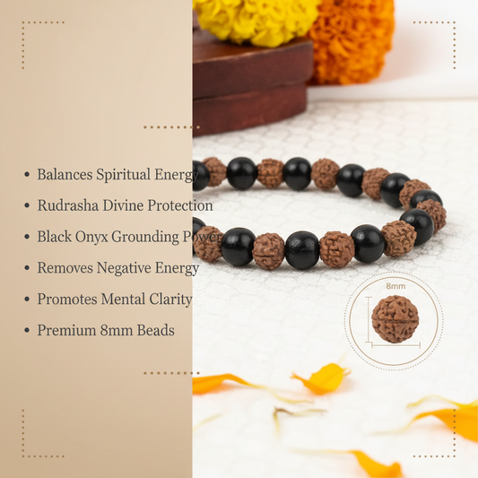Rudraksha and Black Onyx Bracelet Benefits with 8mm Bead Detail