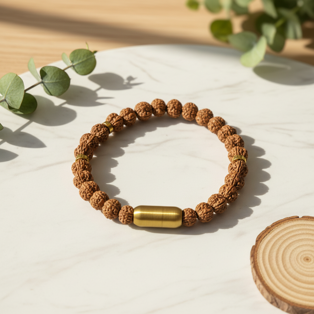 Rudraksha Bracelet Marble Flat Lay