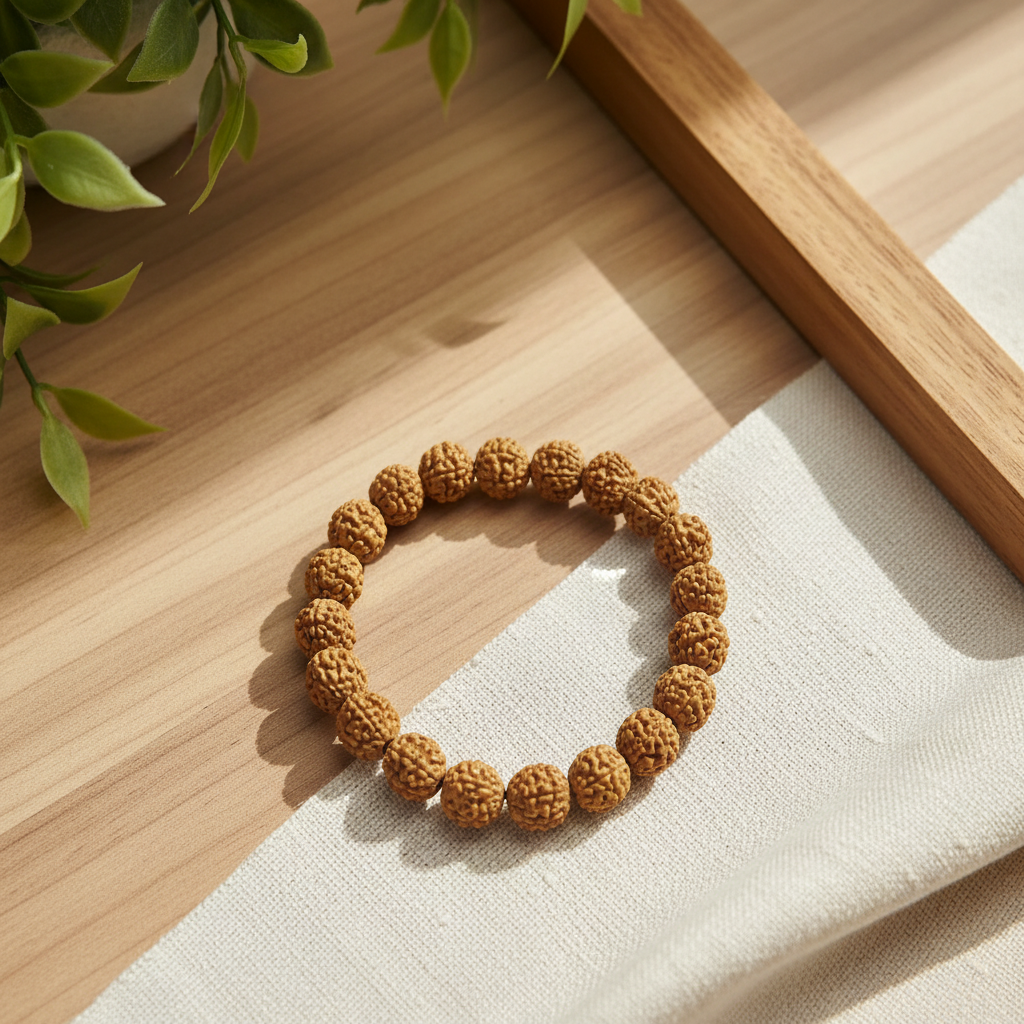 Rudraksha Bracelet Top View Lifestyle Photography