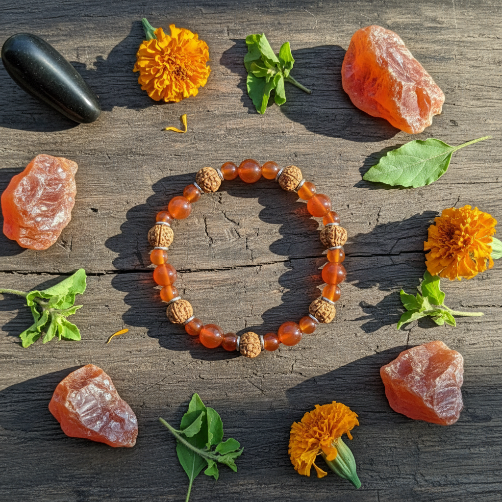 Rudraksha Carnelian - Flat Lay