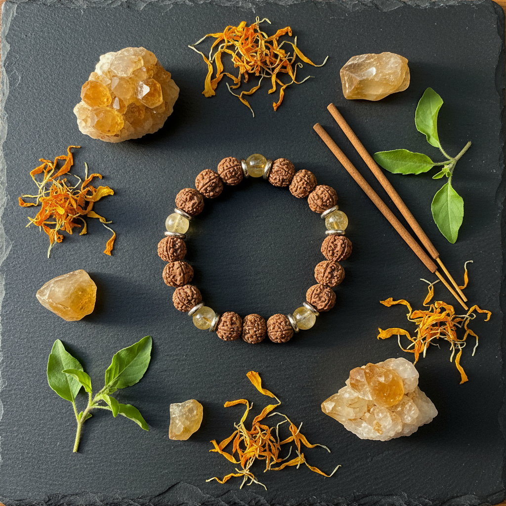 Rudraksha Citrine - Flat Lay