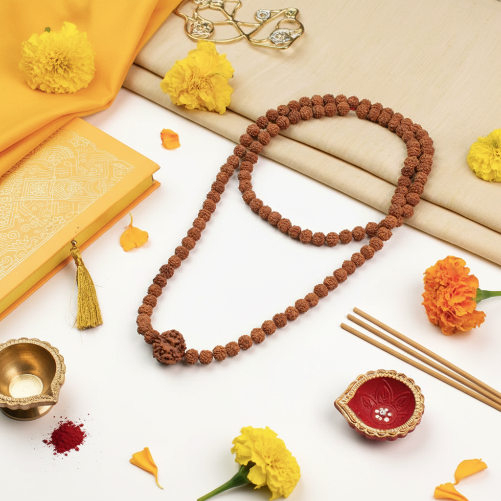 Rudraksha Mala - Beige Background