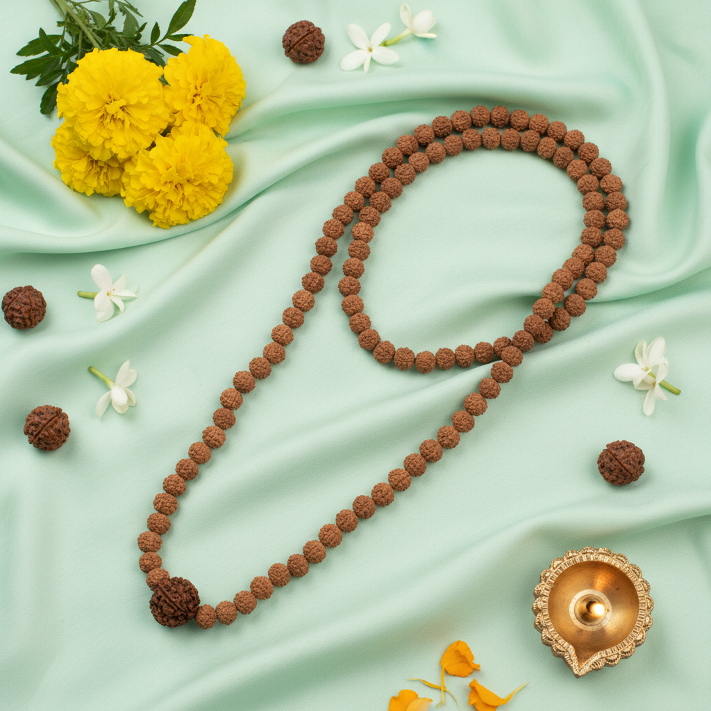 Rudraksha Mala - Clean Pastel Background