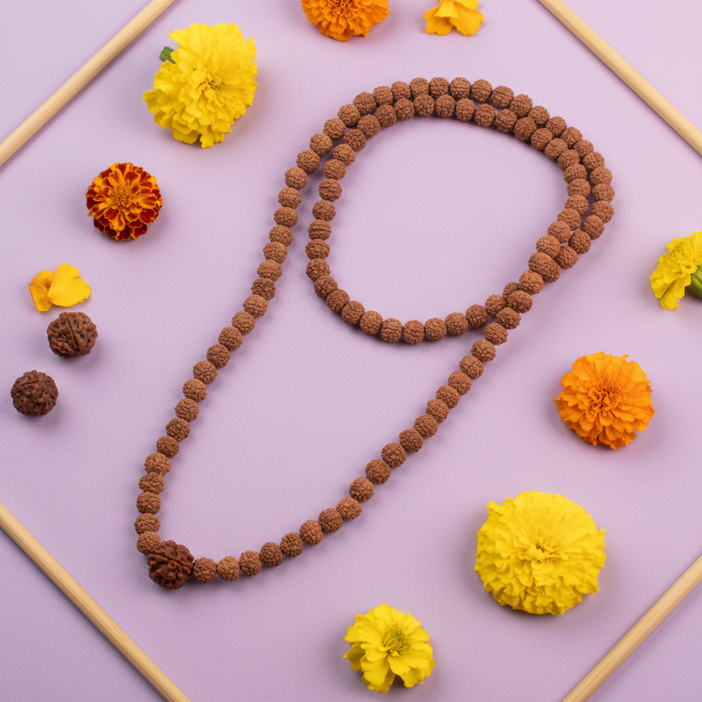 Rudraksha Mala - Clean Pastel Background