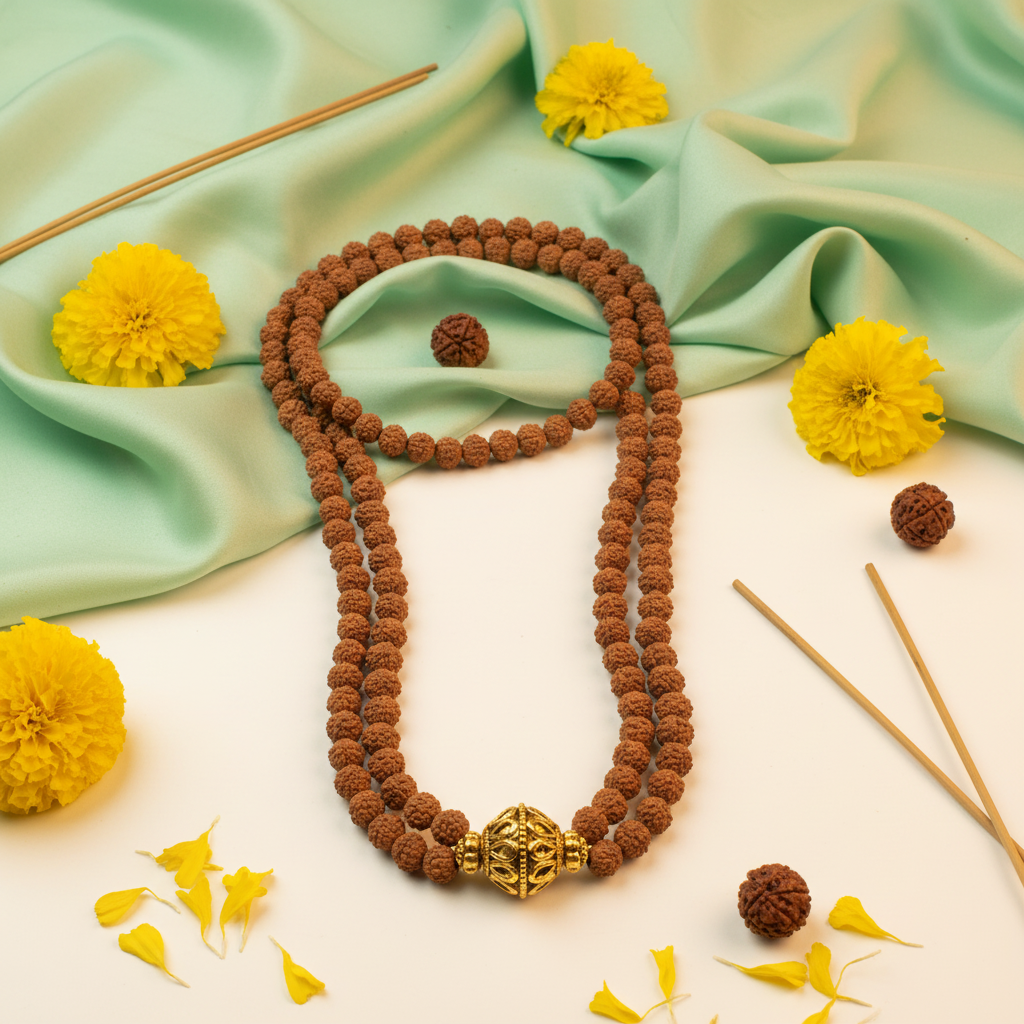 Rudraksha Mala - Clean Pastel Background