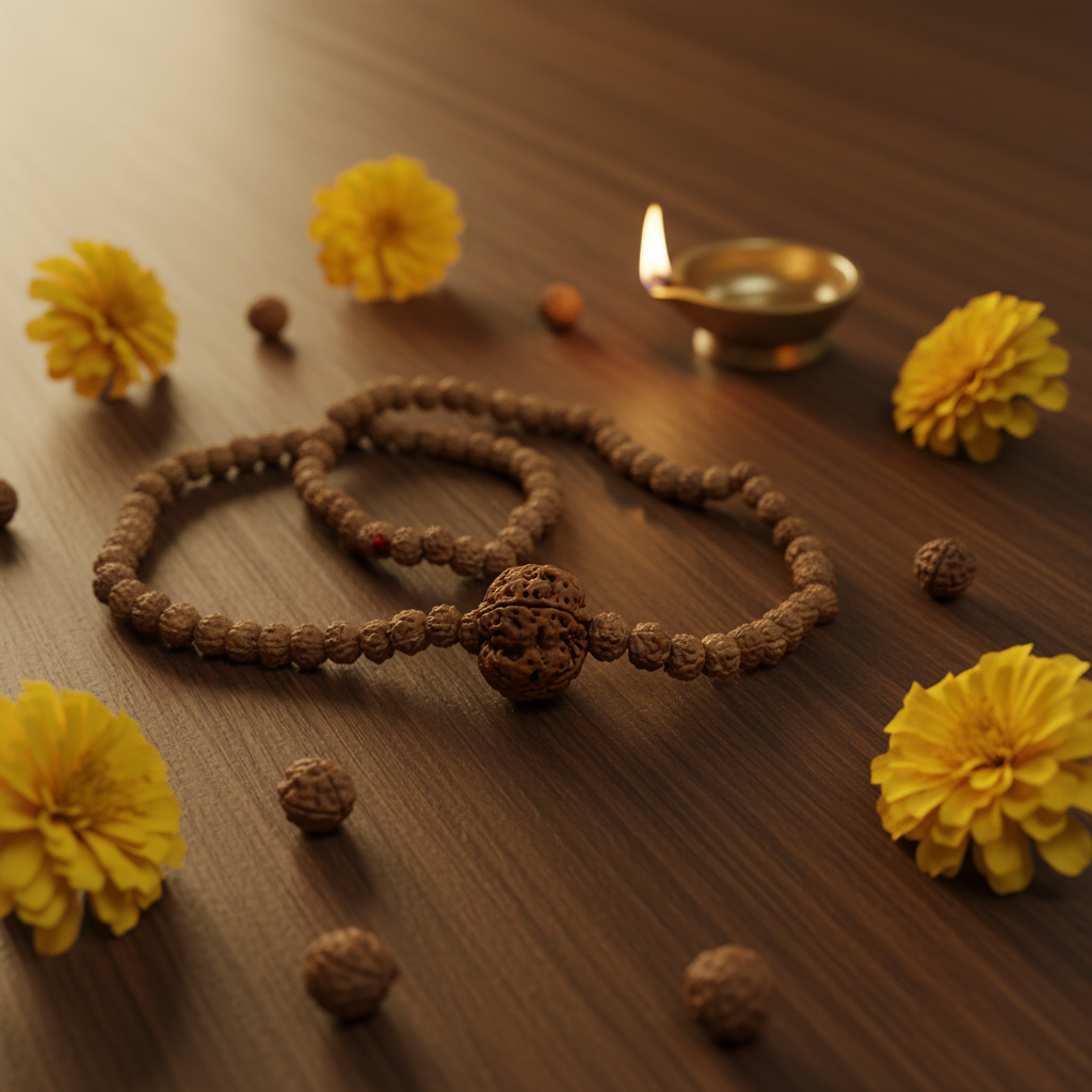 Rudraksha Mala — Coiled Dark