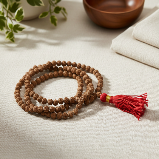 Rudraksha Mala Top View Lifestyle Photography