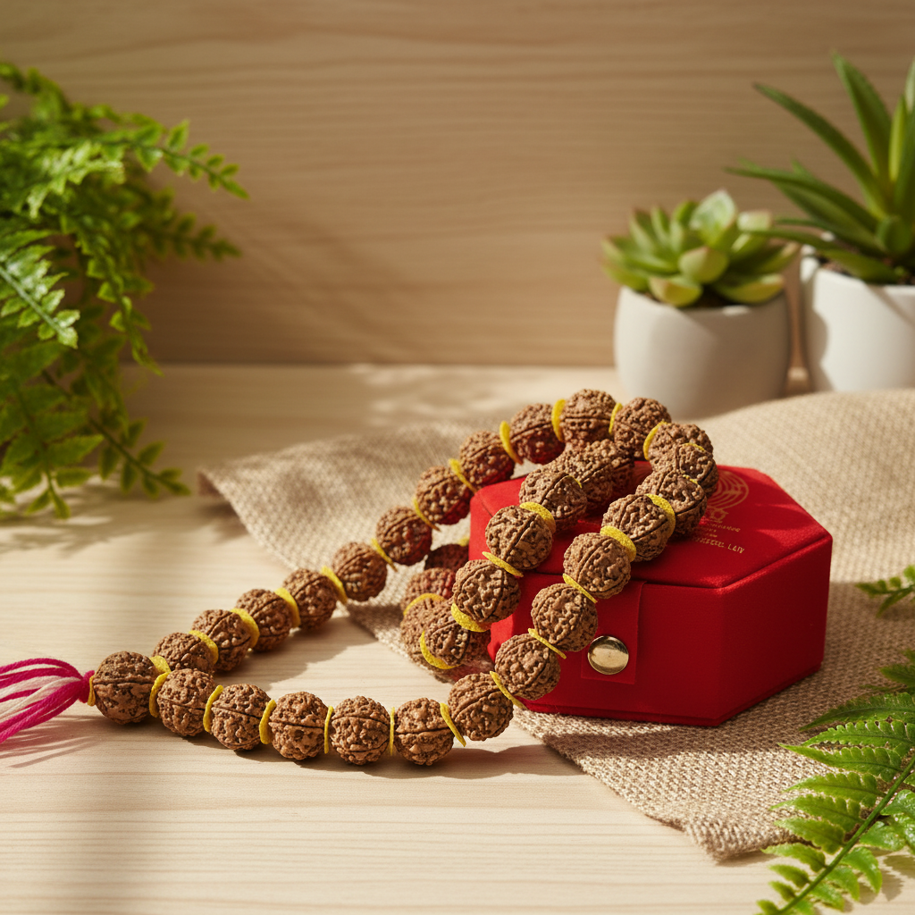 Rudraksha Mala with Box – Lifestyle Shot 1