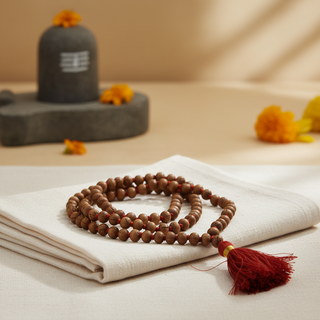 Rudraksha Mala with Maroon Tassel - Premium