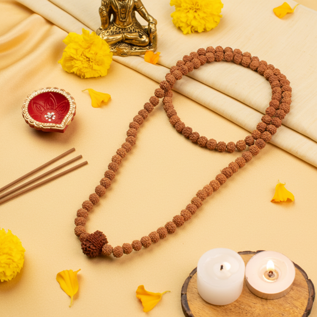 Rudraksha Mala - Yellow Background