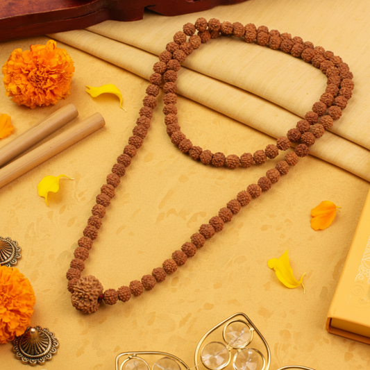 Rudraksha Mala - Yellow Background