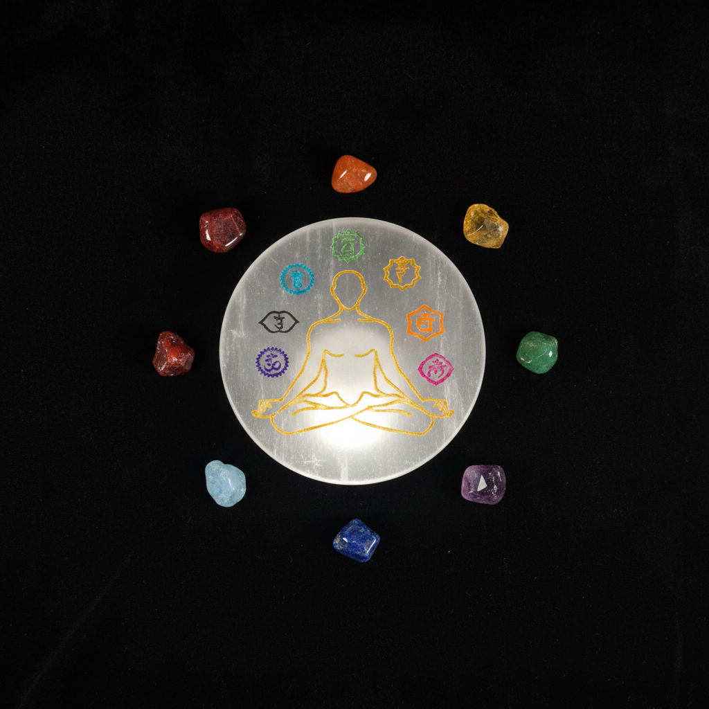 Selenite Chakra Lamp - Crystal Flat Lay