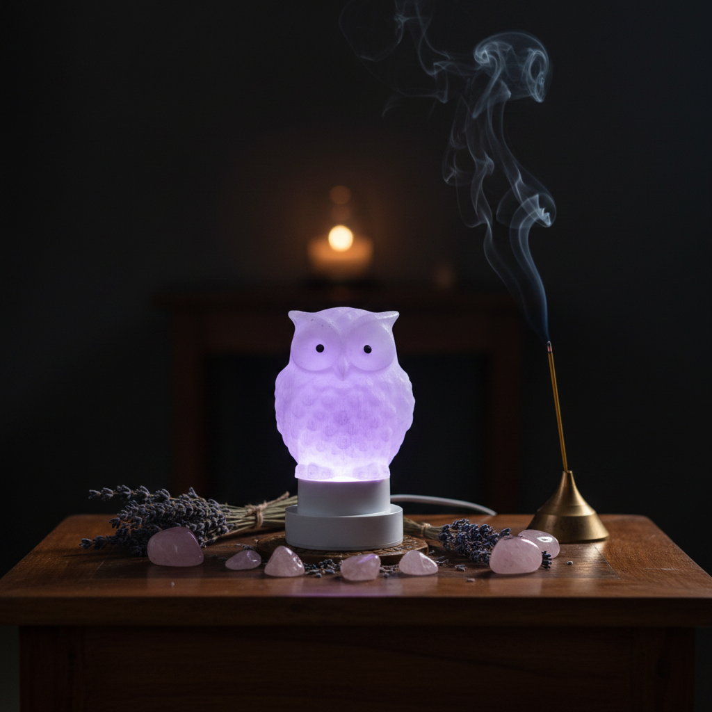 Selenite Owl Lamp - Altar Lifestyle
