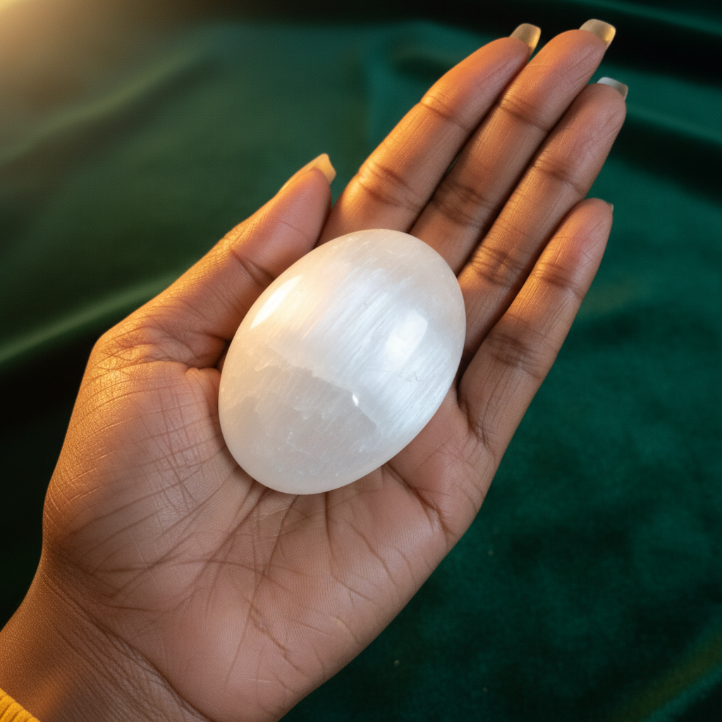 Selenite Palm - Velvet Hand