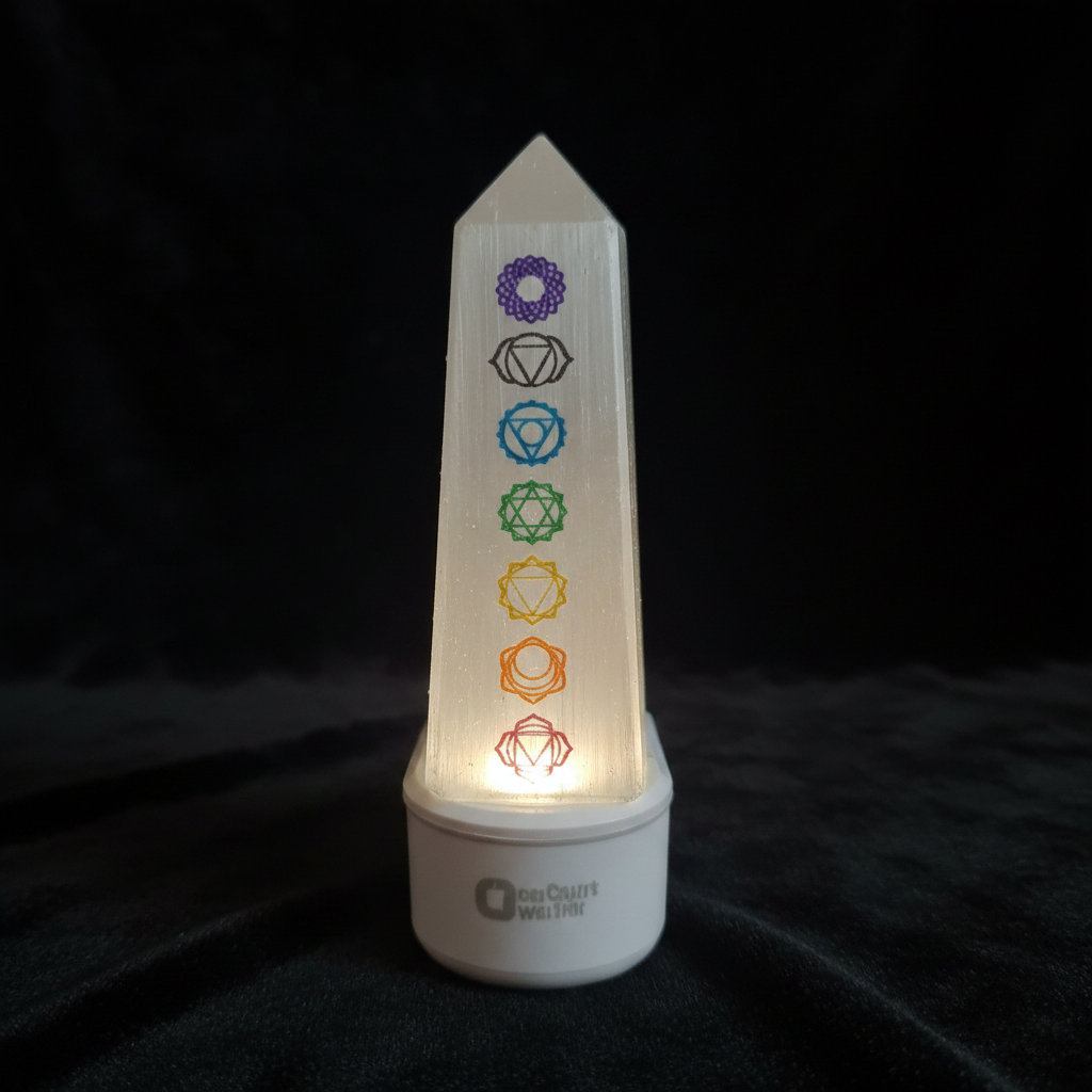 Selenite Tower Lamp - Chakra Detail