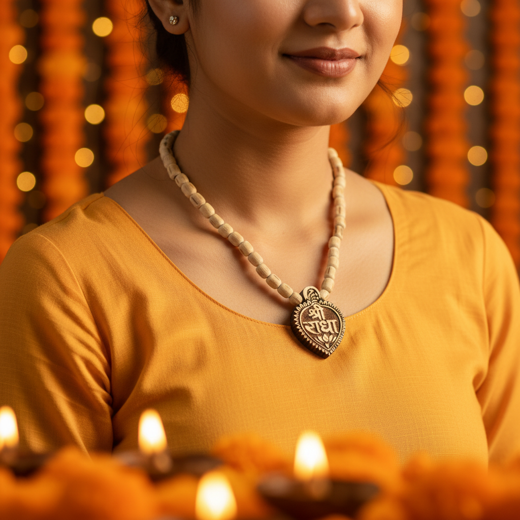 Shree Radha Tulsi Mala — Girl Neck Shot
