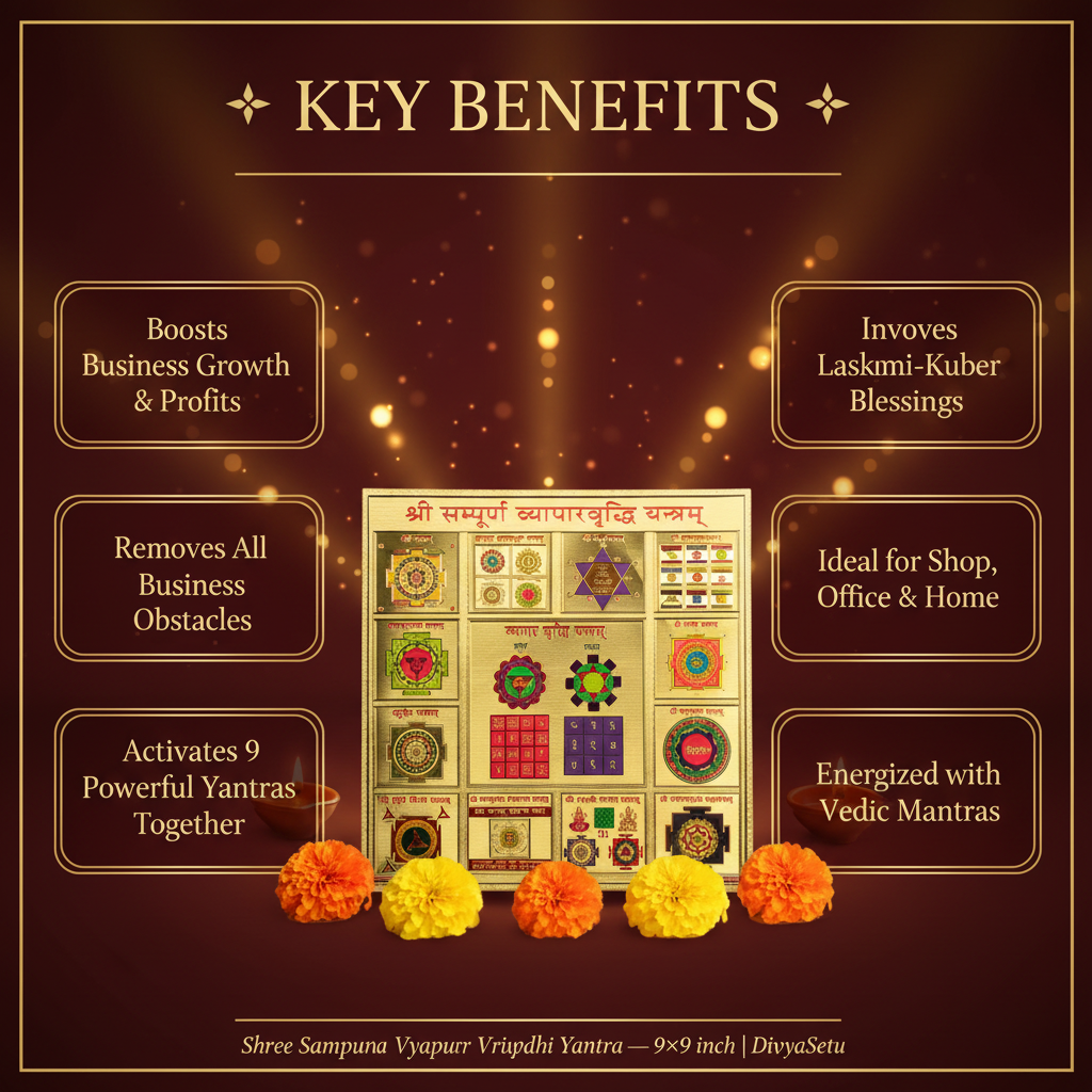 Shree Sampurna Vyapar Vriddhi Yantra 9x9 – Key Benefits Infographic