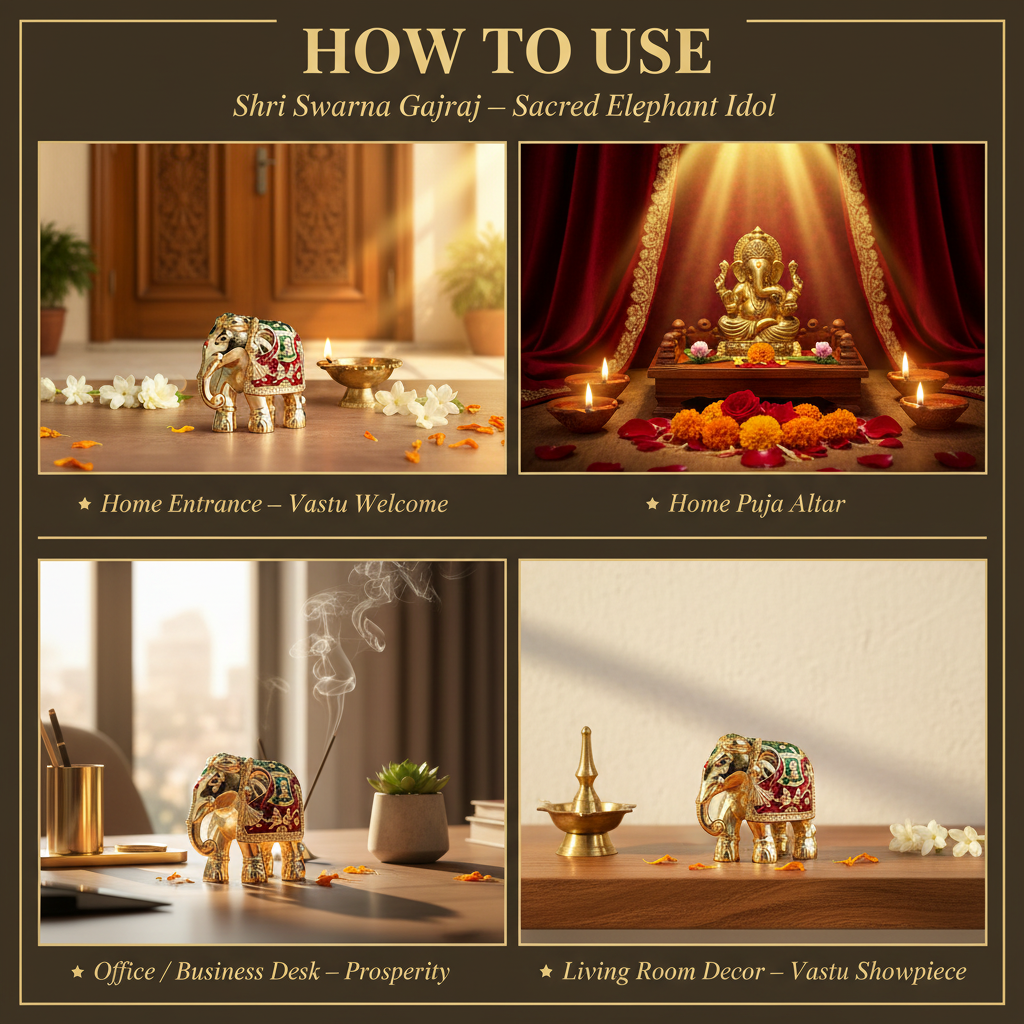Shri Swarna Gajraj Idol – "How to Use" Premium Lifestyle Collage