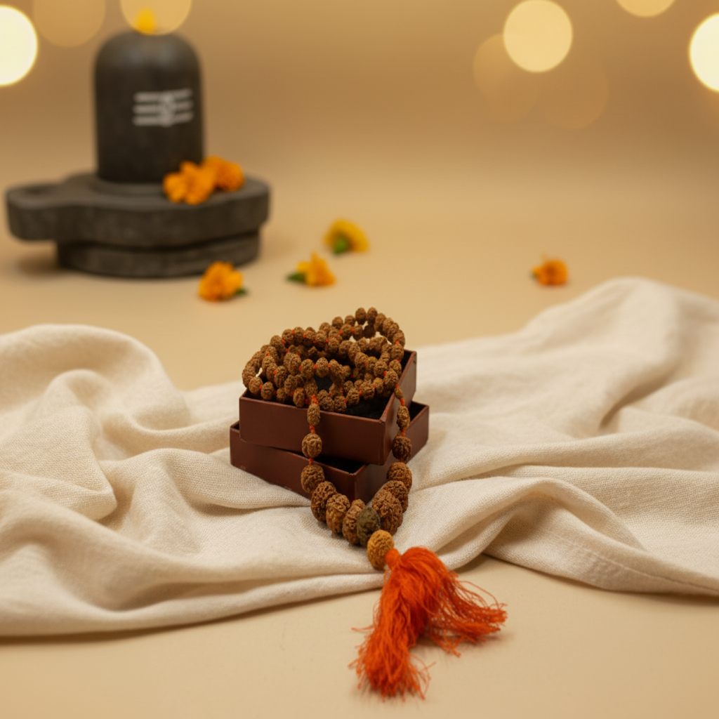 Siddh 2 to 14 Mukhi Rudraksha Mala with Enhanced Background