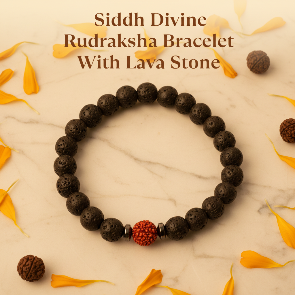 Siddh Divine Rudraksha Bracelet With Lava Stone - Top View
