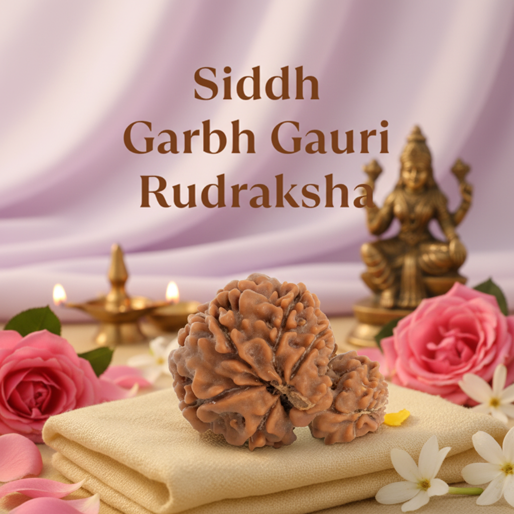 Siddh Garbh Gauri Rudraksha - Clean Pastel Background
