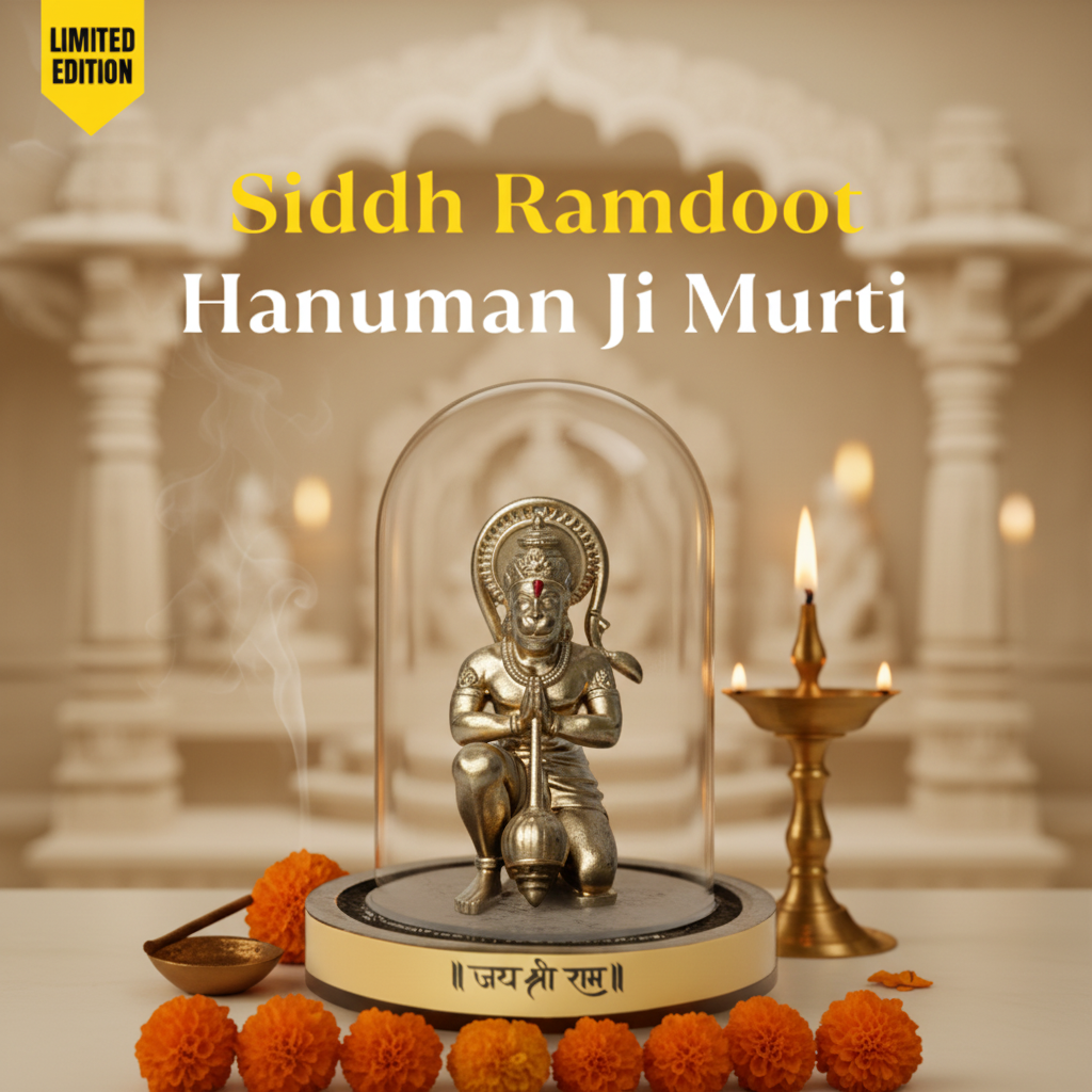 Siddh Ramdoot Hanuman with minimal beige temple background