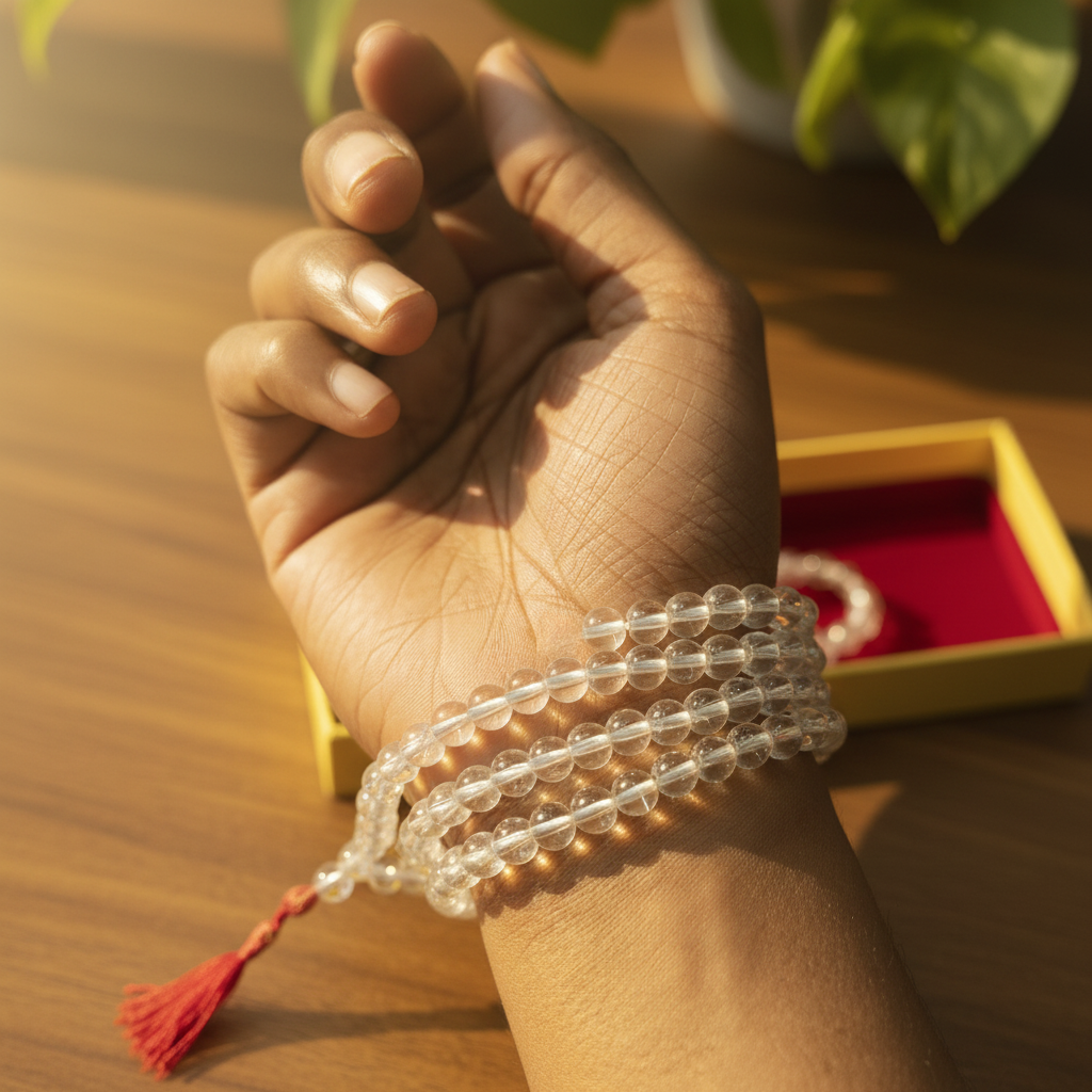 Sphatik Crystal Mala Wrist Enhanced