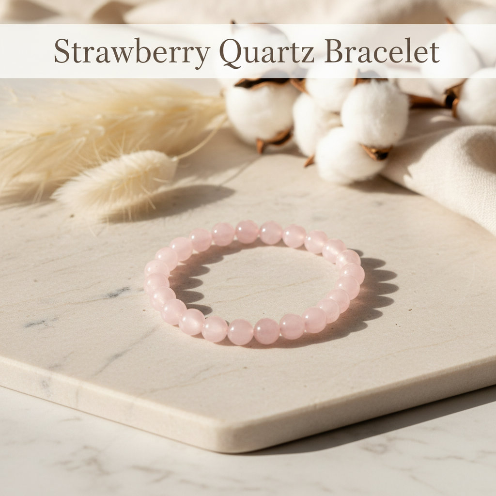 Strawberry Quartz Bracelet Flat Lay