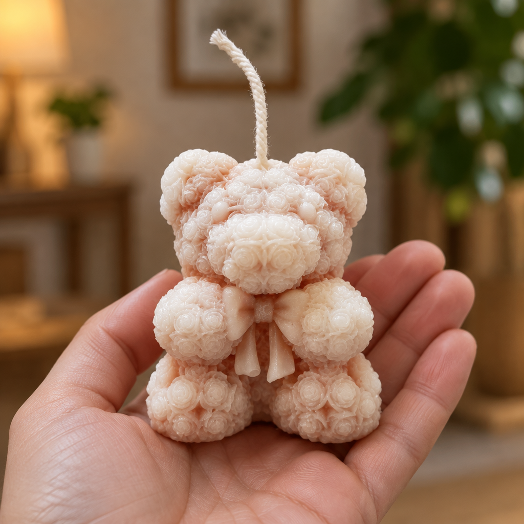 Teddy candle held in hand