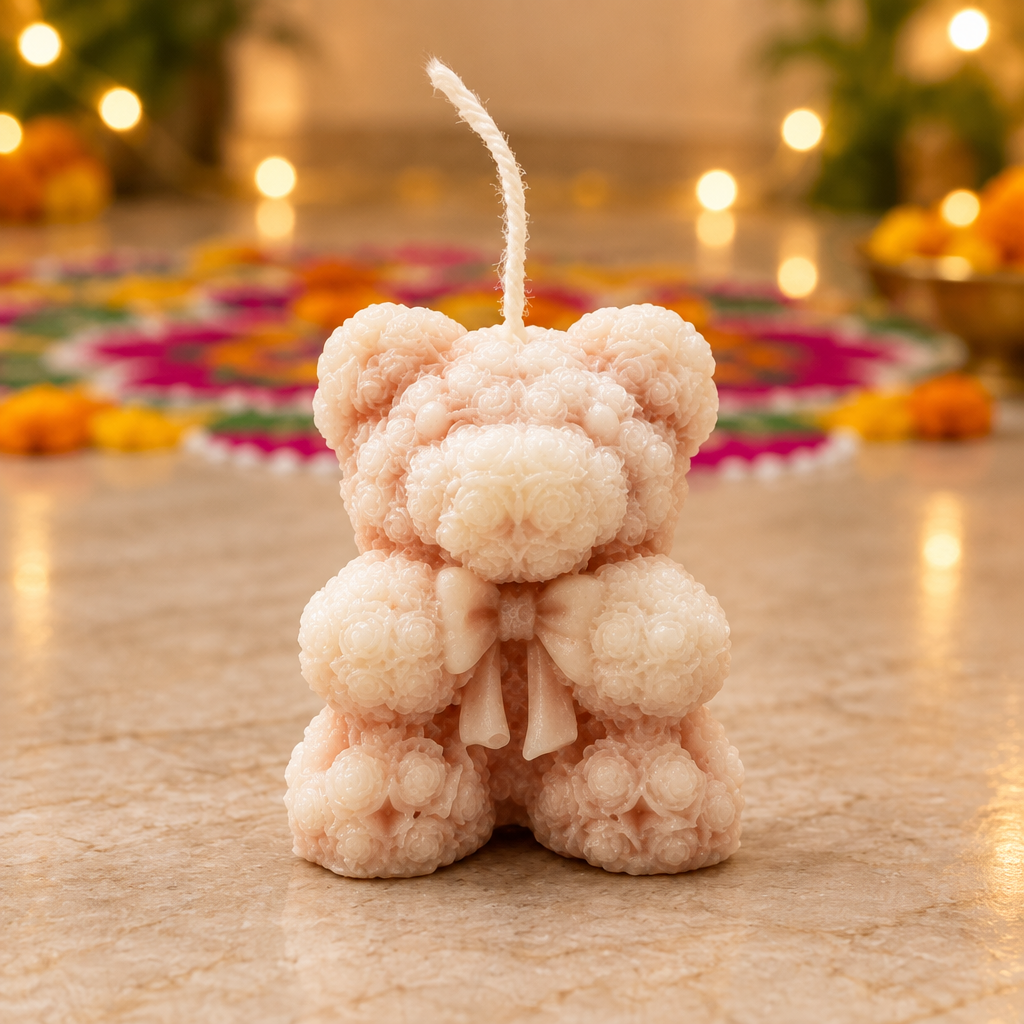 Teddy candle with festive styling
