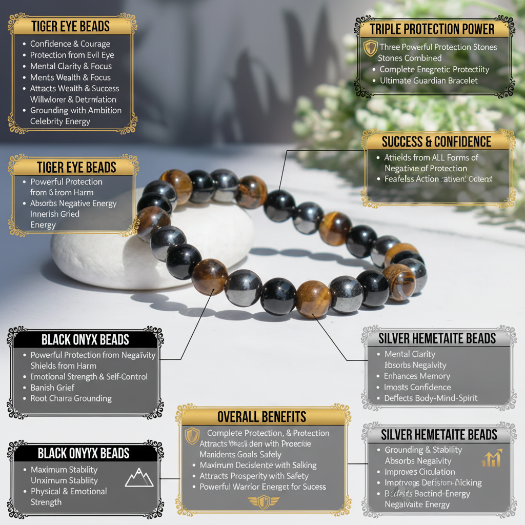 Tiger Eye, Black Onyx, and Hematite bracelet benefits