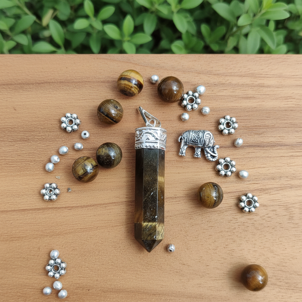 Tiger Eye - Flat lay wood plants
