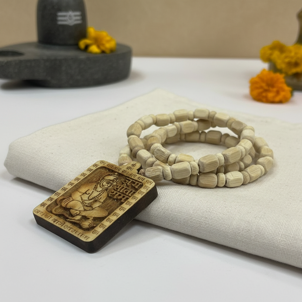 Tulsi Mala with Carved Hanuman Pendant - Premium