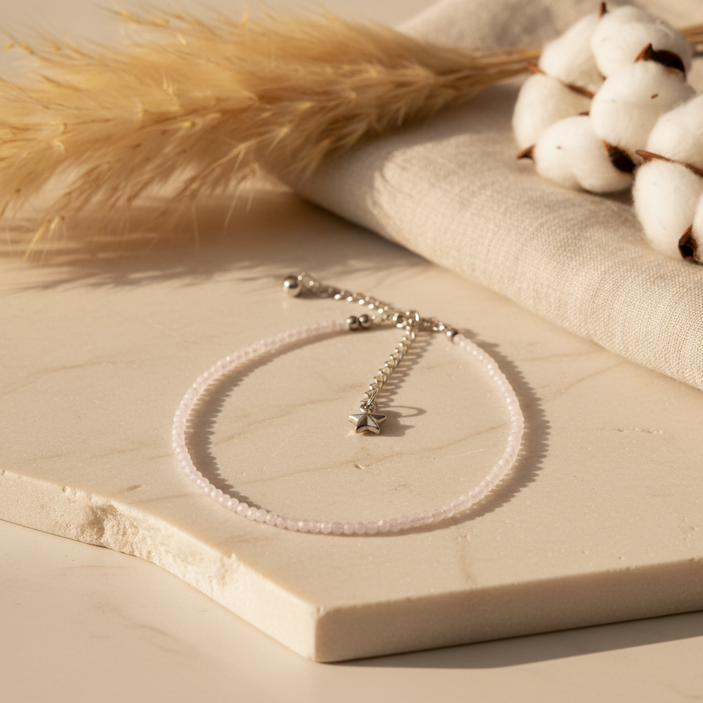 White Moonstone Anklet Flat Lay Square