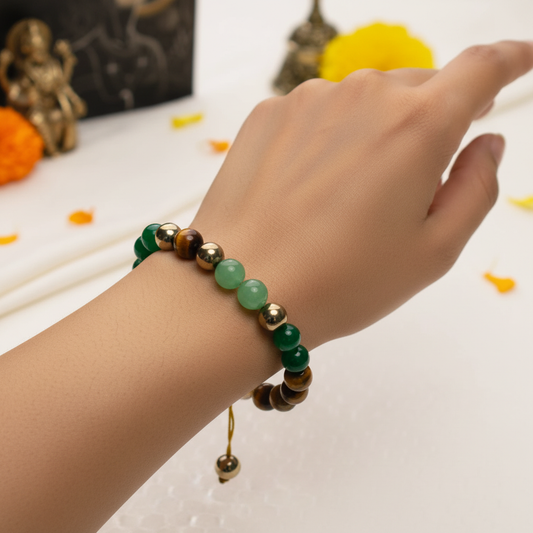 Woman wearing Adjustable Dhan Yog Bracelet - wrist shot