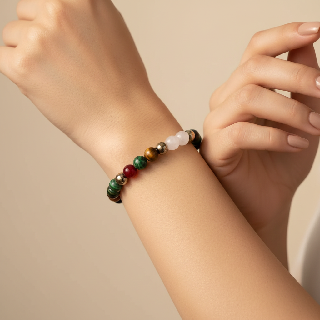 Woman Wearing Dhan Vriddhi Bracelet - Wrist Close-Up