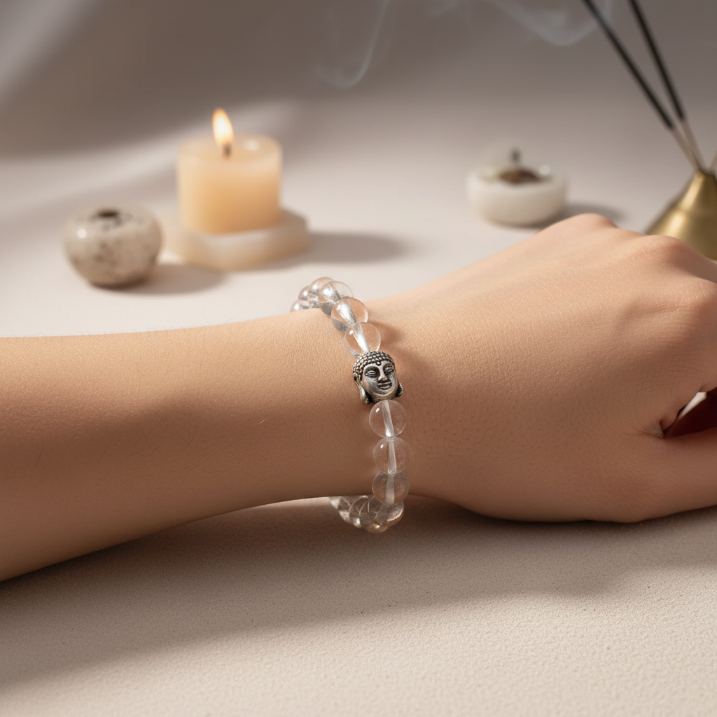 Woman Wearing Positivity Attraction Bracelet - Wrist Close-Up
