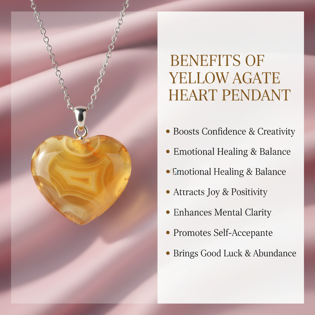 Yellow Agate Heart Pendant Benefits Infographic