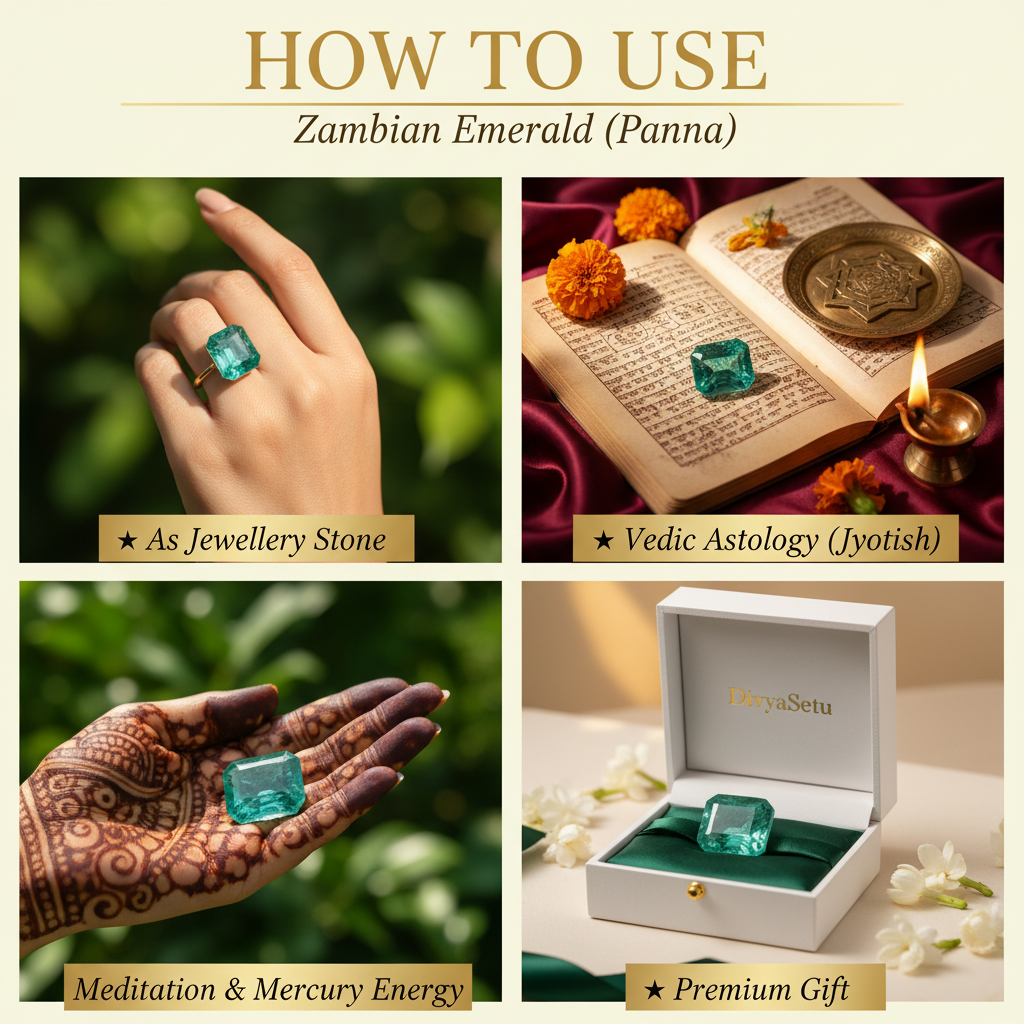 Zambian Emerald Panna – "How to Use" Premium Lifestyle Collage
